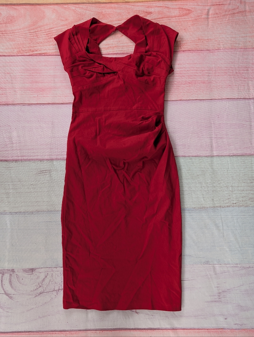 Stop Staring Red Ruched Fitted Rockabilly Pencil Wiggle Dress Large